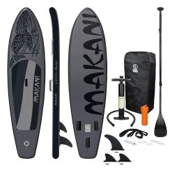 ECD Germany Stand Up Paddle Board Gonflable Makani | 320 x 80 x 15 cm | jusqu'à 120 kg | PVC | Noir | Pompe à Air Pagaie Sac de Transport et Accessoires Inclus | Planche de Surf | Sup Board Paddling