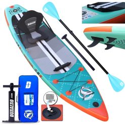 Stand up Paddle Gonflable Planches gonflables, siège Kayak,330 x 76 x 15 cm, jusqu'à 150 kg, Support GO-Pro, Pad intégré, 3 Ailes, Double pagaie réglable, Accessoires complets, Vert Menthe