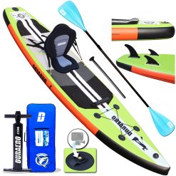 DURAERO Planches de Stand up Paddle gonflables 330x76x15 cm, Siège Kayak, Jusqu'à 150 kg, Pad intégré, 3 Ailerons, Pagaie Double Réglable, Accessoires Complets, Vert