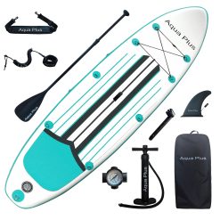 Aqua Plus Sup Gonflable de 15 cm d'épaisseur pour Tous Les Niveau x de compétence Planche à pagaie Debout, pagaie, Pompe, Sac à Dos de Voyage ISUP, Laisse, bandoulière, Jeune, Adulte