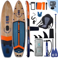 Niphean Extra Large Paddle Gonflable, Sup à 2+1 Personnes/Famille, Planches de Stand Up Paddle Gonflables avec (Idéal Débutant) Aileron Équilibré, Housse Étanche, Paddle Gonflable Adulte, Cadeaux
