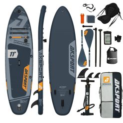 AKSPORT Planche de stand up paddle gonflable de 11" avec accessoires complets, large design stable, planche antidérapante 2 en 1, planche de paddle convertible, kayak pour pagaie/pêche