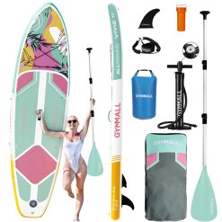 GYMMALL Paddle Gonflable Adulte, Paddle Gonflable Stand Up Sup pour Adultes & Jeunes de Tous Niveaux de Compétence, Large & Deck Antidérapant pour Paddle Gonflable avec Accessoires Premium et Sac