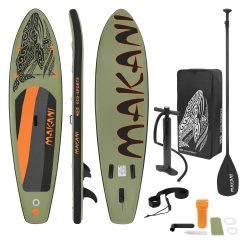 ECD Germany Planche de Stand Up, Paddle Gonflable Makani, 320x80x15 cm, Olive, PVC, jusqu'à 120 kg, Planche de Surf, Pompe Sac de Transport Accessoires, Planche à Pagaie Sup Board, Différents Modèles